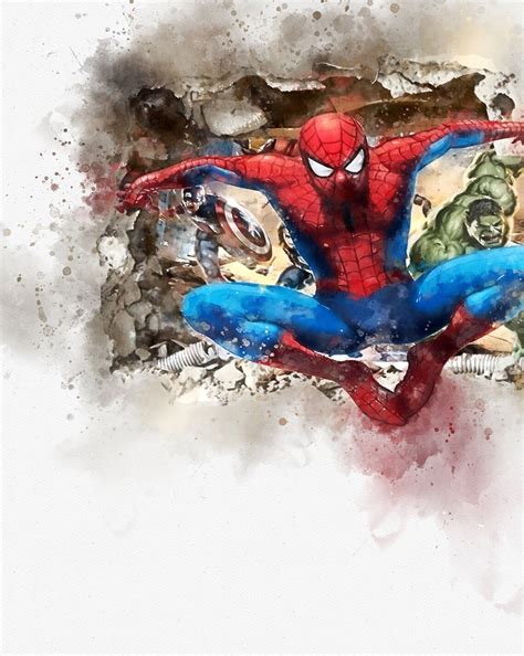 Spiderman Ws 1 Watercolour Print Marvel Character Spiderman Etsy