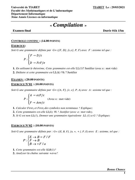 Solution Examen Compilation New 2020 2021 Enseignant 2 Pdf