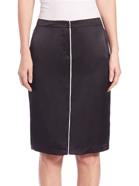 Lyst Atm Piped Silk Satin Pencil Skirt In Black