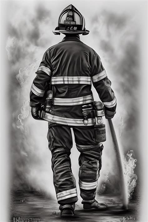 Hyper Realistic Fireman Walking into Fire · Creative Fabrica