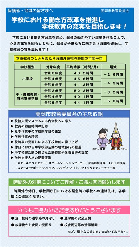 学校における働き方改革の推進について／高岡市公式ホームページ