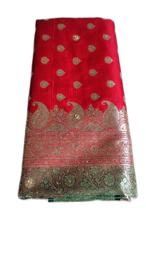 Festive Wear Printed Red Banarasi Semi Katan Silk Saree 5 5m With