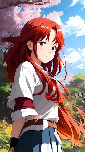 Premium Photo Anime Girl With Red Hair And A White Shirt