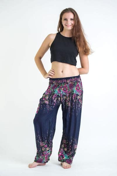 Sure Design Unisex Floral Harem Pants In Blue