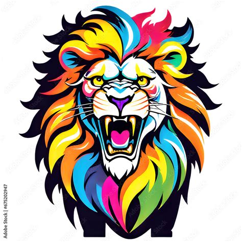 Colourful Roaring Lion Head Mascot Template Icon Logo On