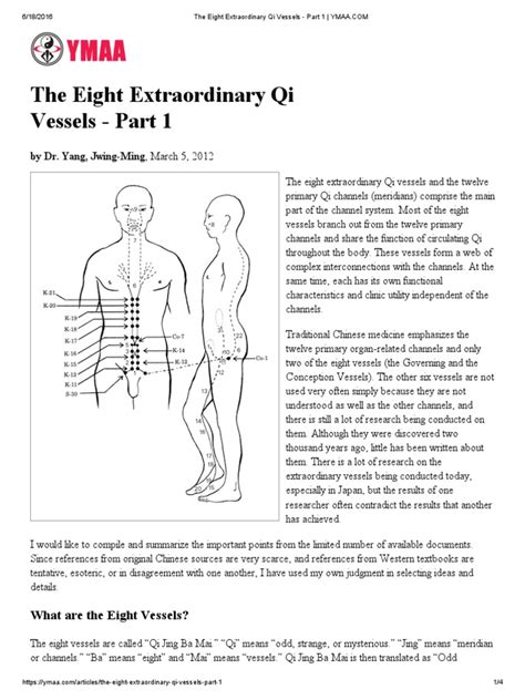 The Eight Extraordinary Qi Vessels Part 1 Ymaapdf Qi Meridian Chinese Medicine