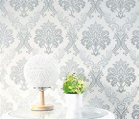 Amao Grey Damask Peel And Stick Wallpaper Self Adhesive Vinyl Shelf