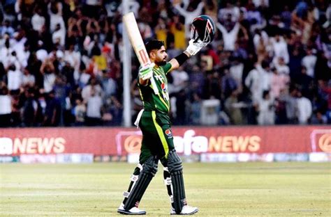 Pakistani Skipper Babar Azam Waving Bat To Celebrate His Century Score