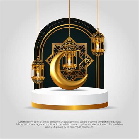 Eid al adha mubarak beau mandala de lune islamique 3d doré et