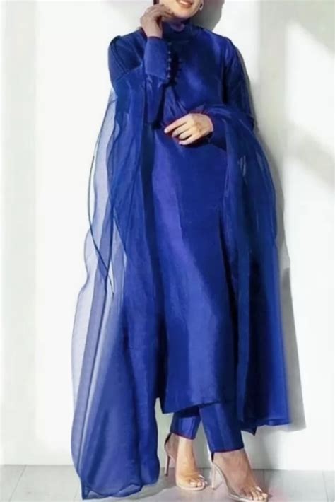 set   raw silk royal blue shade kurta set  dupatta street