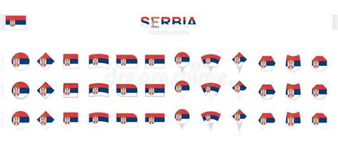 Large Collection Of Serbia Flags Of Various Shapes And Effects Stock