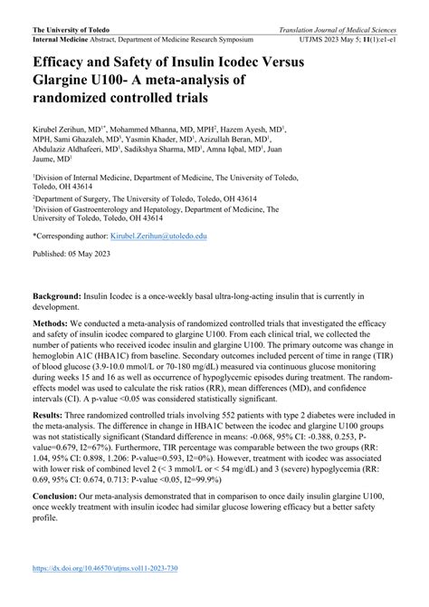 Pdf Efficacy And Safety Of Insulin Icodec Versus Glargine U100 A