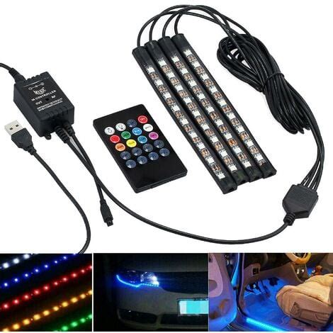 4x Dc12v 9 Led Rgb Auto Innenraum Atmosphäre Fußraum Streifen Licht USB