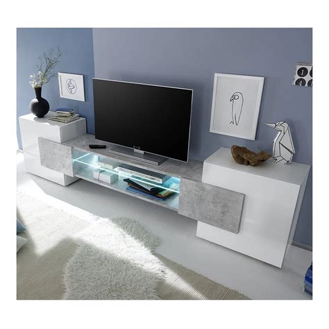 Kasalinea Meuble Tv Design Blanc Laqu Brillant Et Effet B Ton Eros