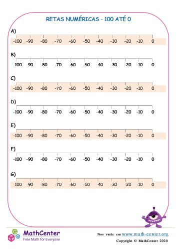 Retas Numéricas 100 Até 0 Páginas De Aprendizagem Math Center