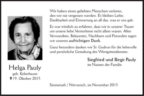 Traueranzeigen Von Helga Pauly Aachen Gedenkt