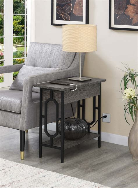 Convenience Concepts Omega Flip Top End Table With Charging Station