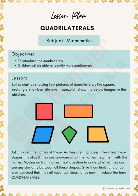 Printable Quadrilaterals Lesson Plan [pdf Included] Number Dyslexia