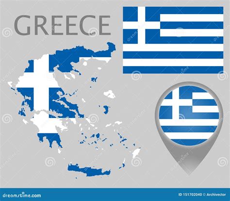 Bandera De Grecia Mapa E Indicador Del Mapa Ilustración Del Vector Ilustración De Contorno