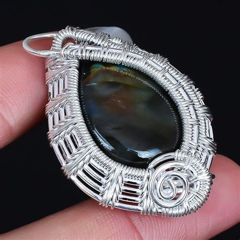 Labradorite Edelstein Handgemacht Silber Draht Gewickelt Schmuck Pendel