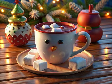 Snowman Mug Of Hot Chocolate With Marshmallows Premium AI Generated Vector