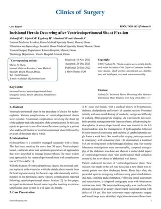 Incisional Hernia Occurring after Ventriculoperitoneal Shunt Fixation | PDF
