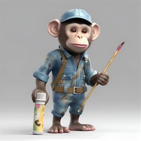 Premium AI Image 3D Illustration Of A Cute Monkey Painter With Paintbrush