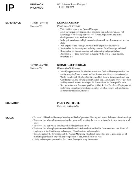 Director Food And Beverage Resume Samples Velvet Jobs