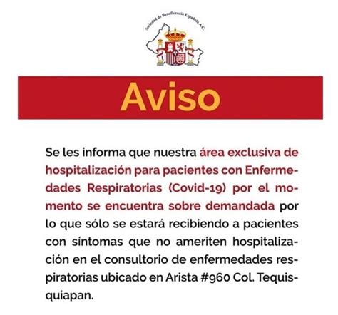 Aviso área Para Pacientes Covid 19 Con Sobre Demanda La Bene San Luis