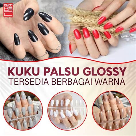 Kuku Palsu Polos Panjang Glossy Isi Pendek Oval Medium Warna Glossy