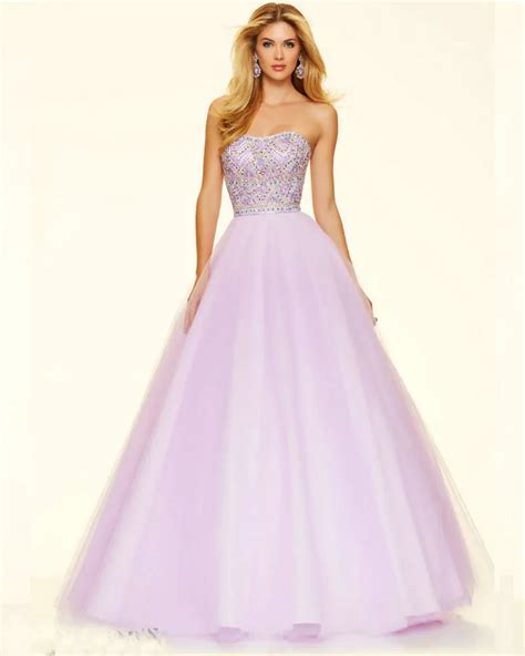 Style 98091 Light Purple Aqua Tulle Strapless Prom Dresses A Line 2016