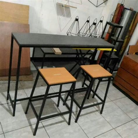 Paket 1 Set 1 Meja Panjang 2 Kursi Cafe Bar Resto Minimalis Industrial