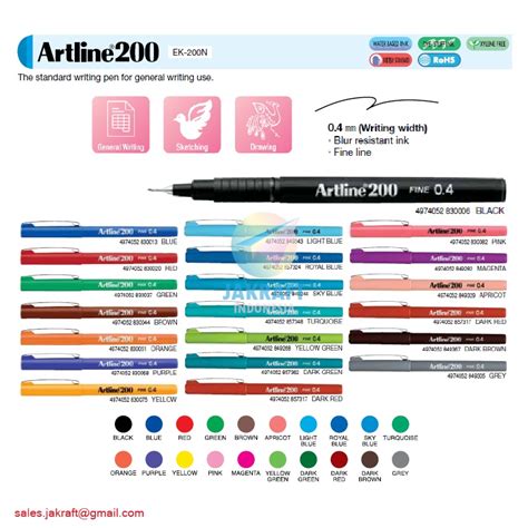 Jual 1 Pcs Pulpen Bolpen Pen Artline Fine Line Ek 200 Koleksi Warna