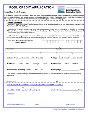 Fillable Online Northshorewrd Pool Credit Application Fax Email Print