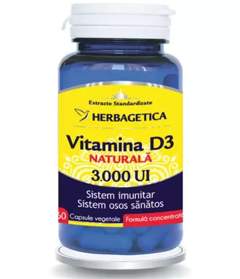 Vitamina D3 Naturala 3000 UI 60 Capsule Vegetale Herbagetica Dr