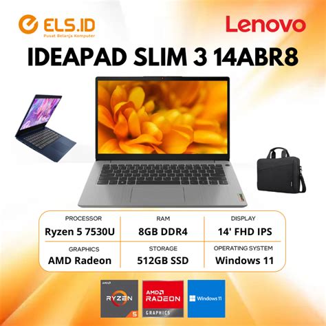 Jual Lenovo Ideapad Slim 3 14abr8 Amd Ryzen 5 7530u 8gb Ssd 512gb 14