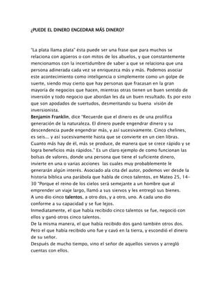 Puede El Dinero Engedrar M S Dinero Ensayo Pdf