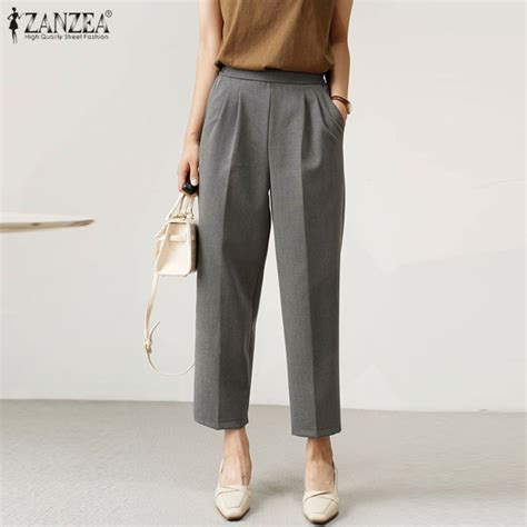 Zanzea Korean Style Womens Formal Office Elastic Waist Pants Ol Work