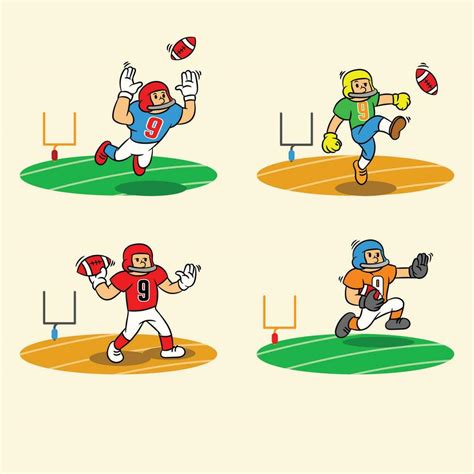 Cartoon American Football Player Jumping Catch On The Field