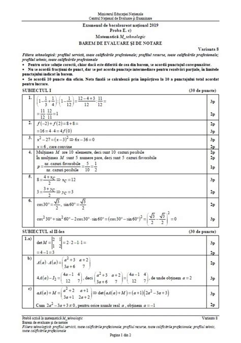 Subiecte Matematică BAC 2019 mate info tehnologic și științe ale