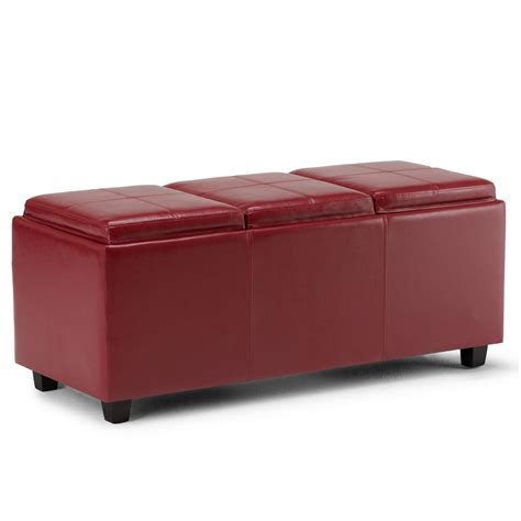 Simpli Home Finley Crimson Red Pu Faux Leather Storage Ottoman Bench