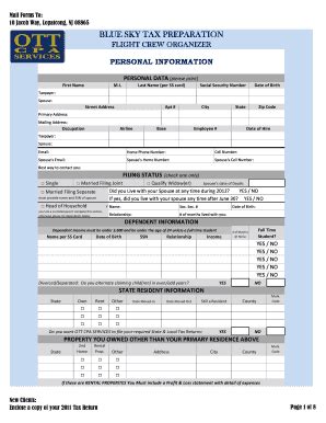 Fillable Online Blue Sky Tax Preparation Ott CPA Services Fax Email