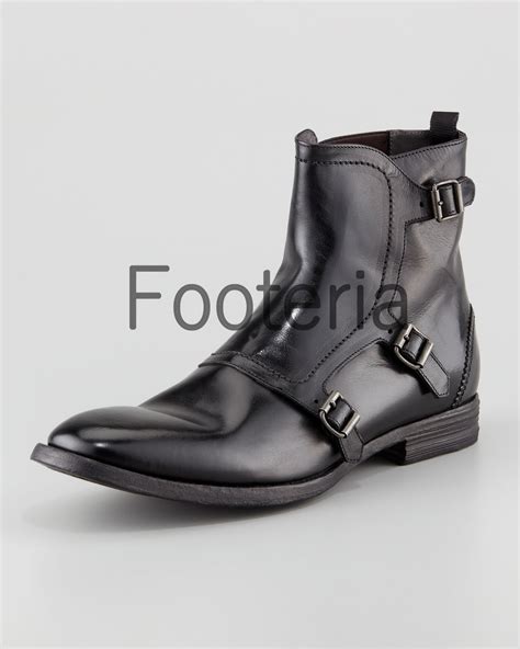 Handmade Men Black Boots Triple Monk Boot For Men Men Leather Boots