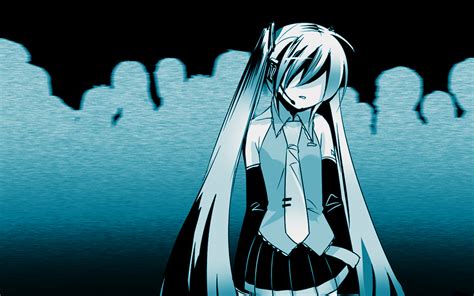 Hatsune Miku Headphones Long Hair Monochrome Tie Twintails Vocaloid