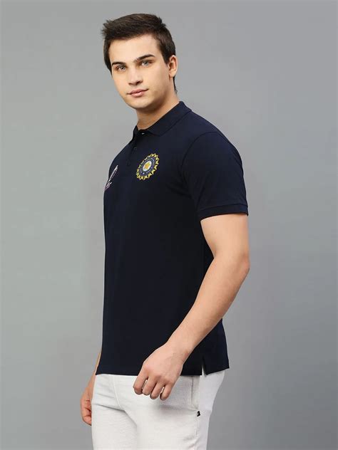 Buy Official Icc Cwc Men Navy Blue Solid Short Sleeves Polo Collar T