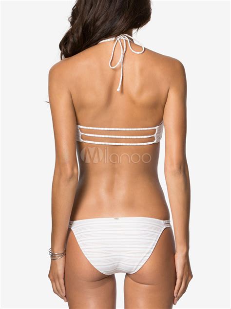 Sexy Bikini aus mit Streifen formbügelfrei in Weiß im sexyen Style für Beach Strand mit