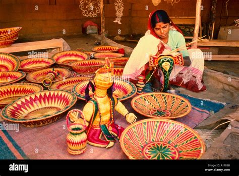 Indian Woman Making Baskets And Crafts From Cane Stock Photo