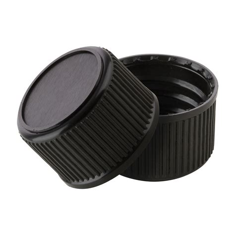 28mm 410 Black Plastic Screw Cap with Liner - Plasdene Glass-Pak Pty Ltd