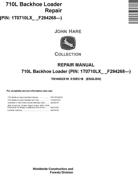 John Deere 710L SN From F294268 Backhoe Loader Service Repair