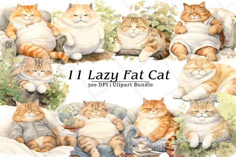 Lazy Fat Cat Watercolor Clipart Graphic by Rabbyx · Creative Fabrica